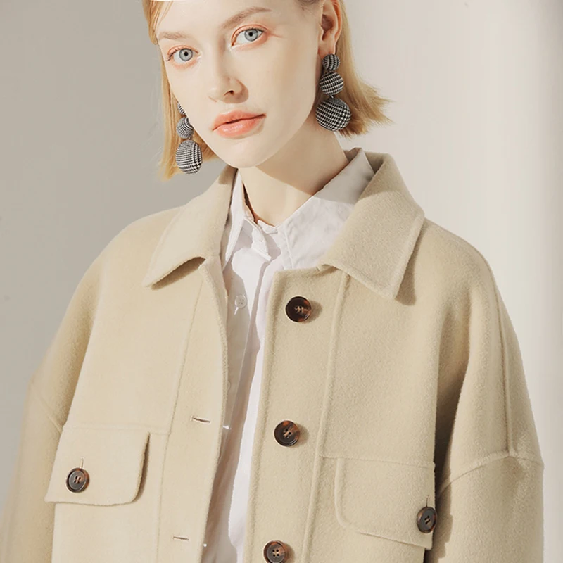Haute Couture Winter Classic Elegant Simplicity  Single Breasted Commutingshort  Winter  Wool Ladies Coat Handmade