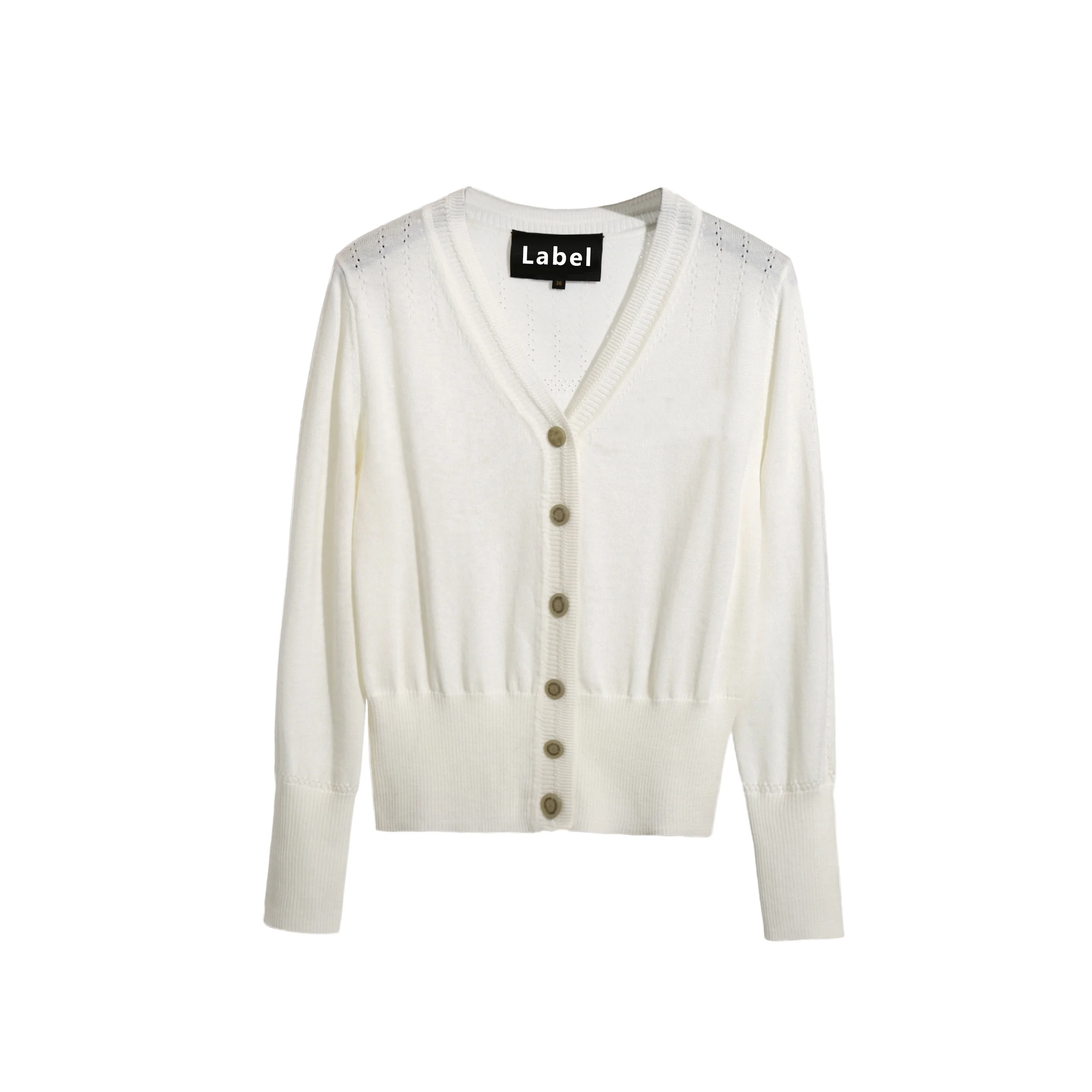 Single Breasted V Neck Cropped 100% Wool Knitted Cardigan Sweater for Women