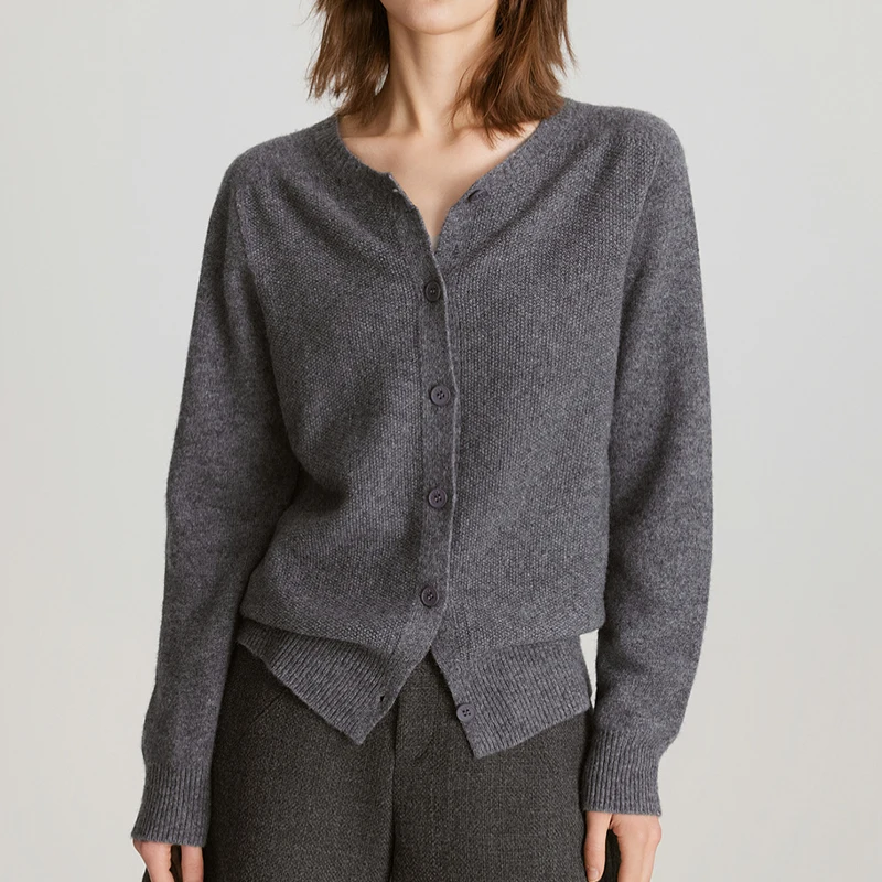 Simplicity Autumn Single Breasted Knitwear O Neck 100% Wool Knitted Cardigan for Women