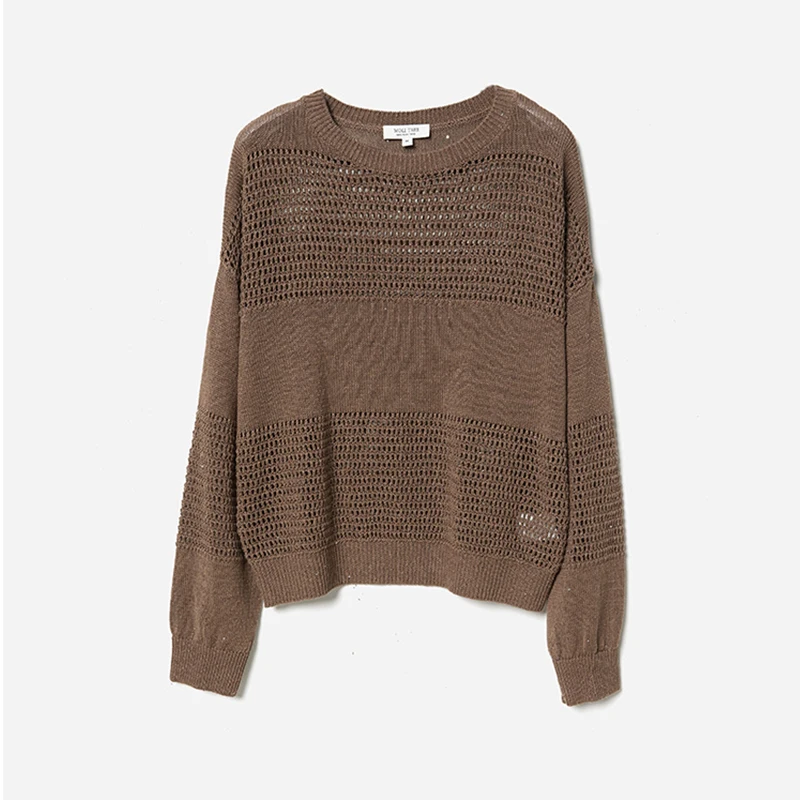 O Neck Hollow Out Knitted Sweater Pullover Linen Knitwear Women