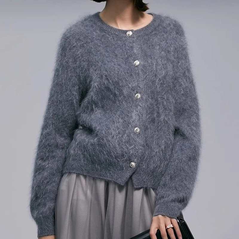 Nap 100% Goat Cashmere Sweater Single Breasted Chunky Knitted Cardigan Women