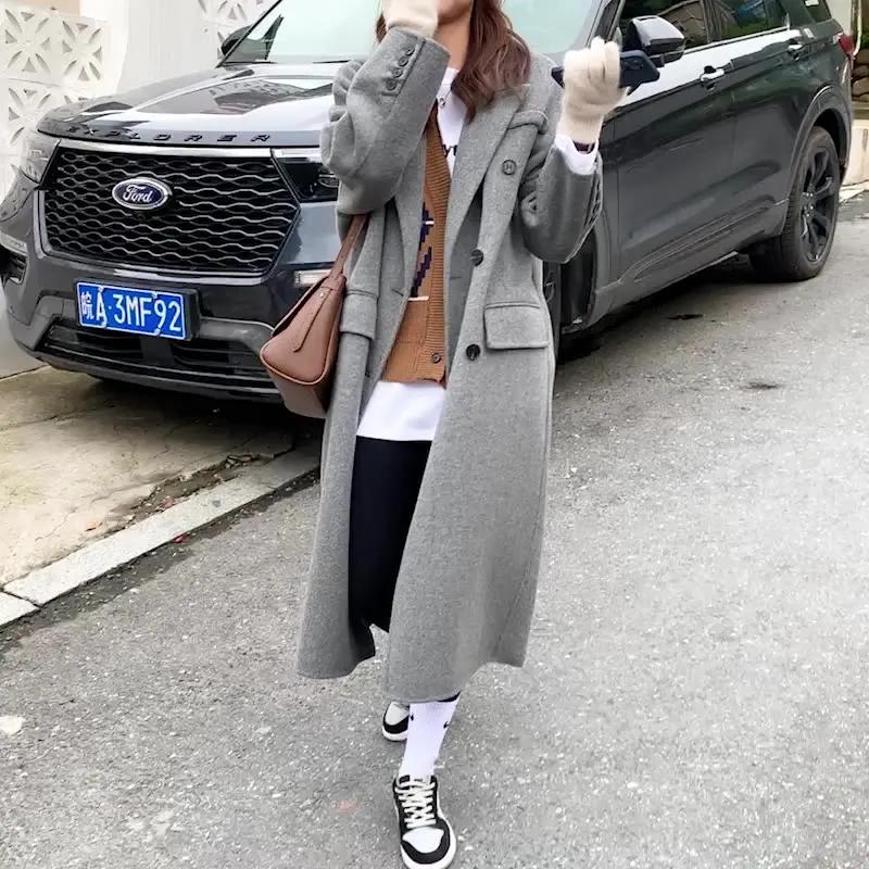 In 2025 the New Small Batch High-end Winter Double-breasted Cashmere Coat Solid Color Unique  Classic Commuting
