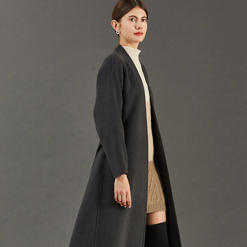 Europe and America Fashion Commuting Lace-upLong Winter  Wool Ladies Coat High-end Quality Goods Hot Sale Handmade