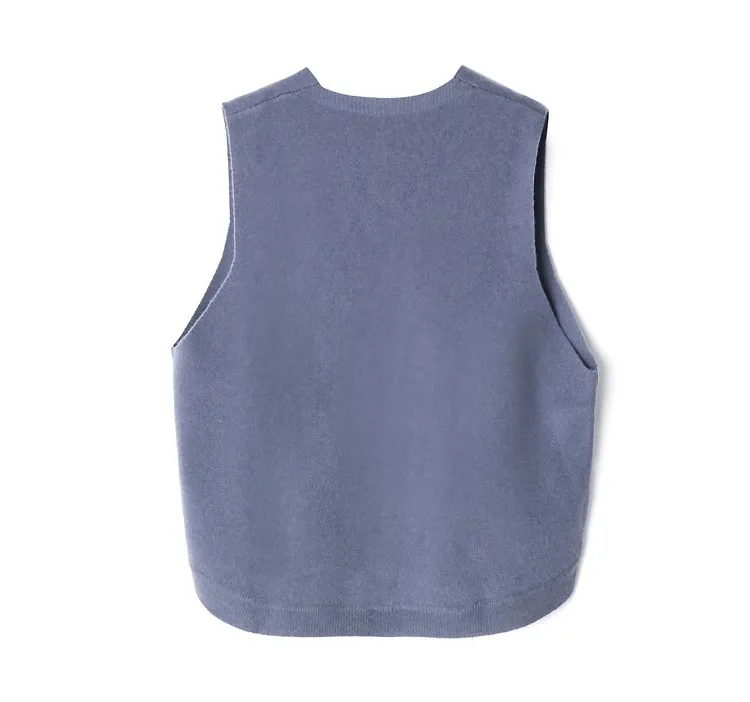 Single Breasted Sleeveless Cardigan Waistcoat 100% Cashmere Knitted Sweater Vest for Women