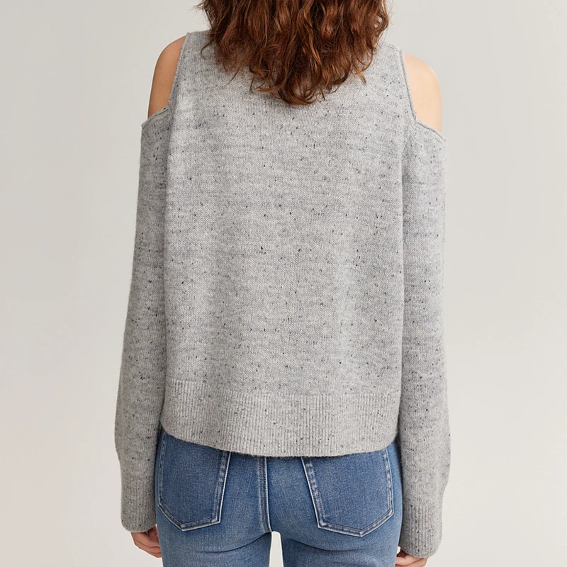 Off Shoulder Pullover Autumn Women Knitted Mohair Sweater With Sequin