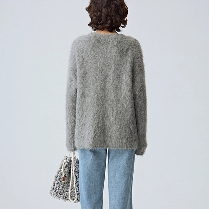Oversized V Neck Long Sleeve Pullover Knitted Cotton Sweater Women