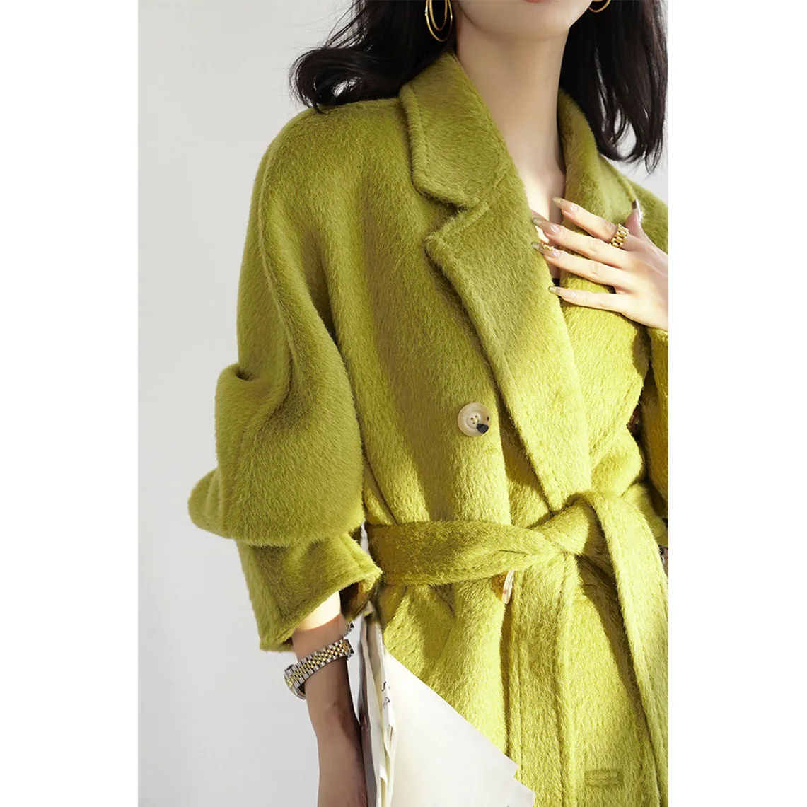 2025 Winter New Imports of Medium-length Suli Alpaca Velvet Coat Women Classic Wool Tweed Jacket