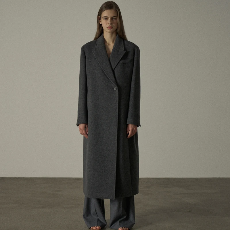 Peaked Lapel Wool Coat for Women 2025 New Autumn and Winter Mid-length Cashmere Wool Coat