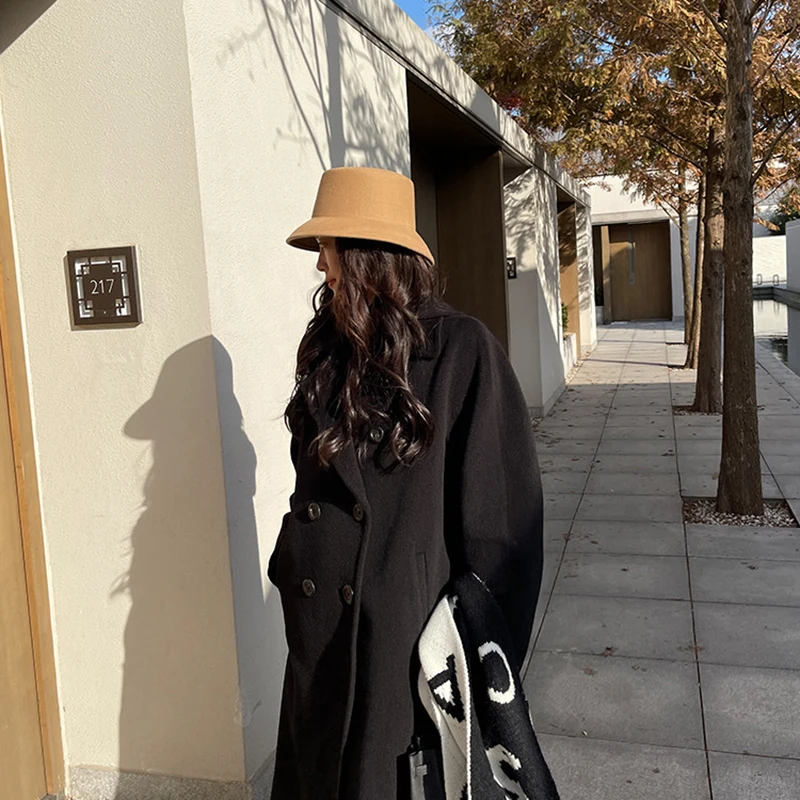 Fine Women’s Wear Winter Women’s Long Double-breasted Alpaca Coat Fashion Design High Quality With Pocket Handmade