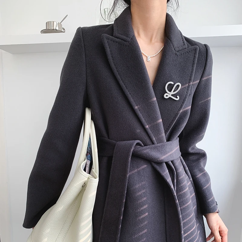 High-end Winter Double-sided Cashmere Jacket Hand-stitched Solid Color Coat Boutique Women’s Clothing