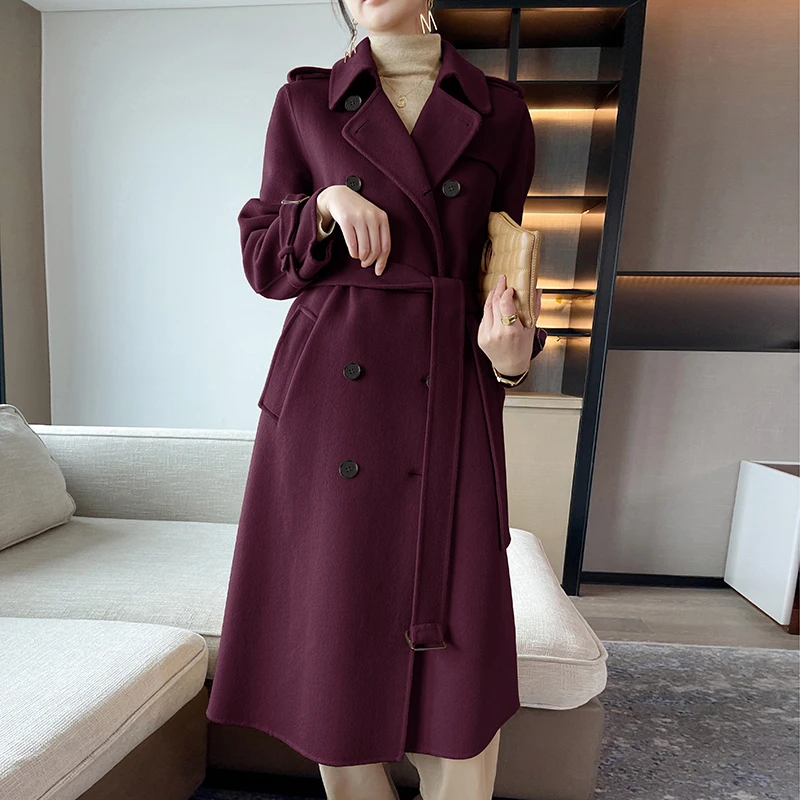 Price High Quality Pure Color Long Cashmere Coats Windbreaker  Australian Wool Cashmere Elegant Long Coat for Women