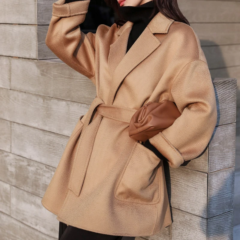 Popular Design Peru Winter High Quality New Design 100% Wool Coat Elegant Commuting Long Sleeve Frenulum Water Ripple