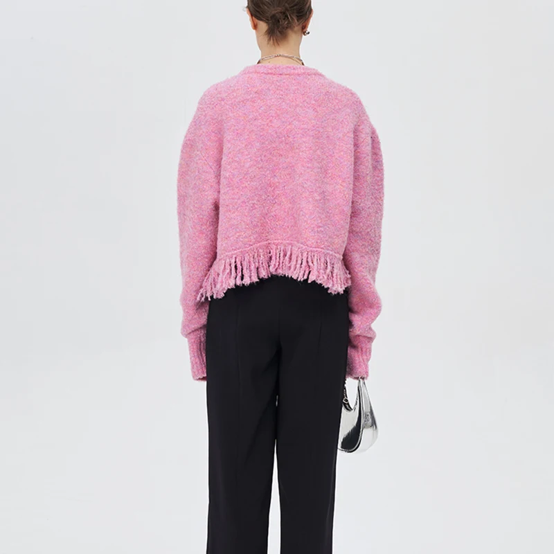 Plain Cropped Knitted Pullover Sweaters Women Wool Knitwear