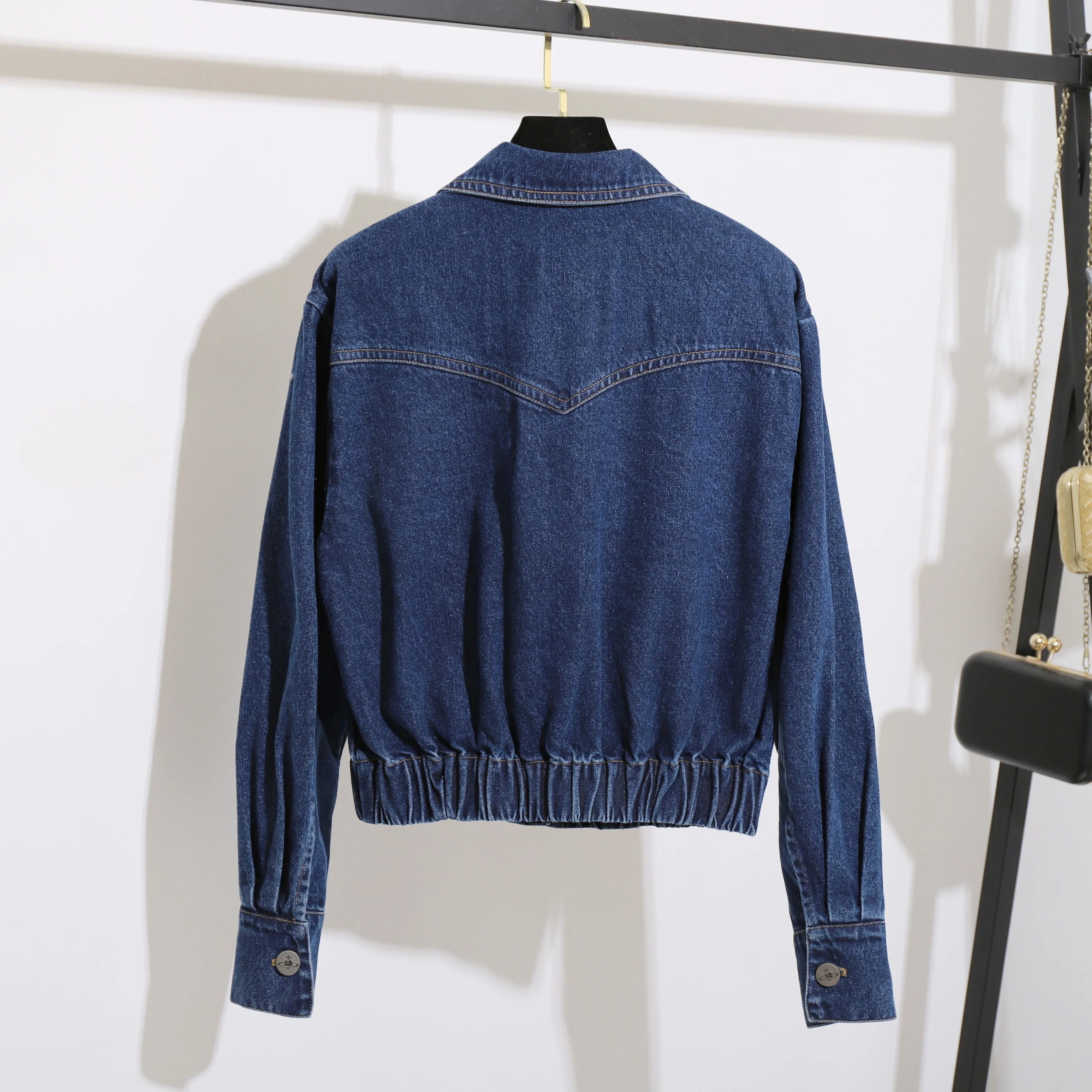Turn Down Collar Cotton Jackets Cropped Denim Jacket Women