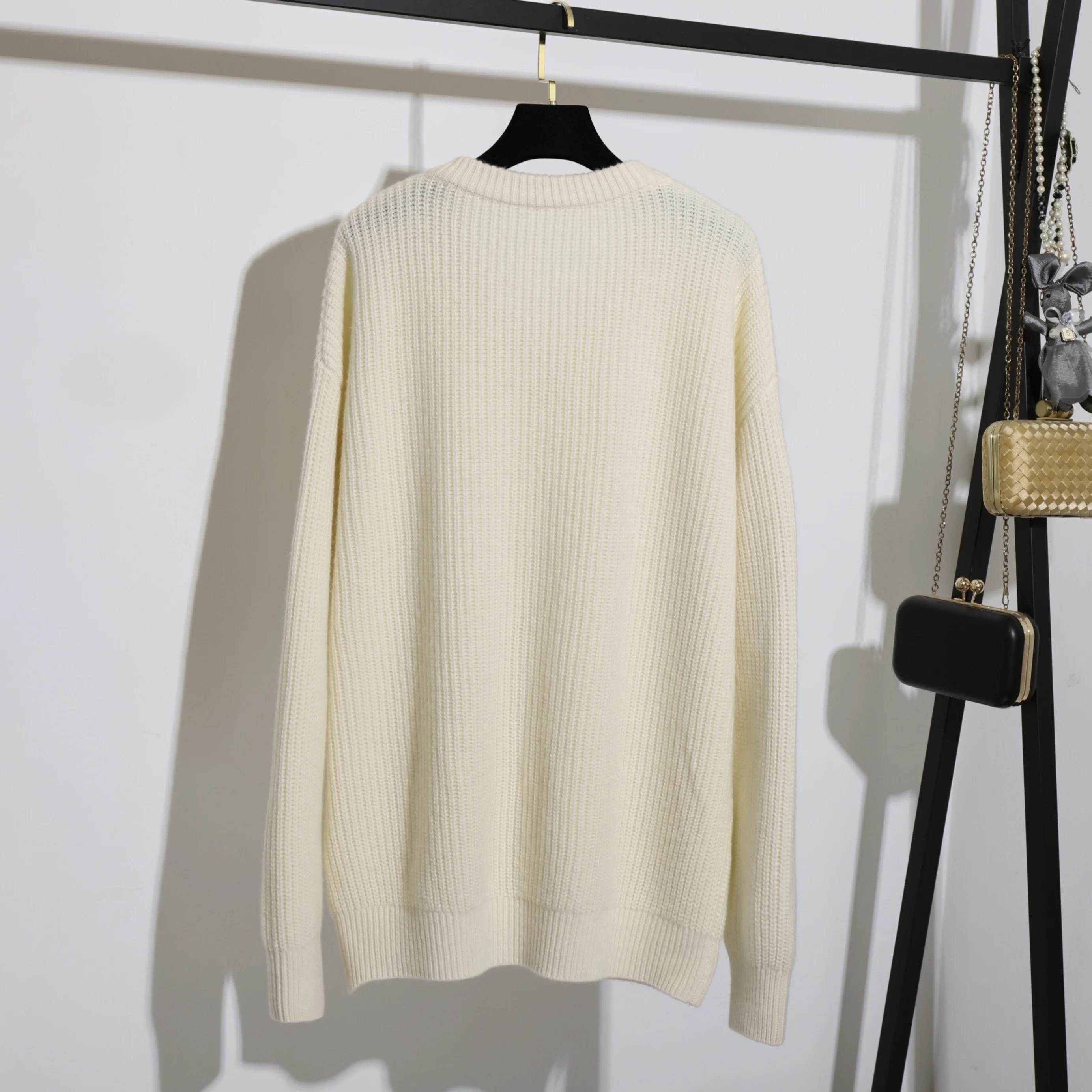 New Arrival Autumn Winter V Neck Pullover Women 100% Wool Knitted Sweater