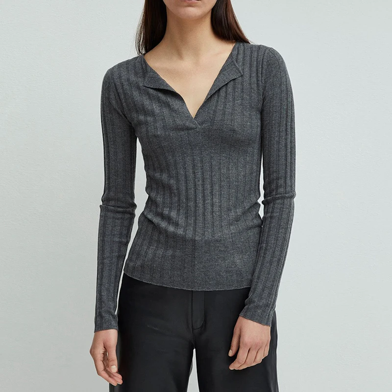 Nordic Style V Neck Knitted Pullover Sweater Wool Knitwear for Women