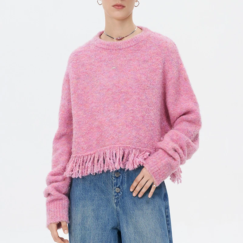 Plain Cropped Knitted Pullover Sweaters Women Wool Knitwear