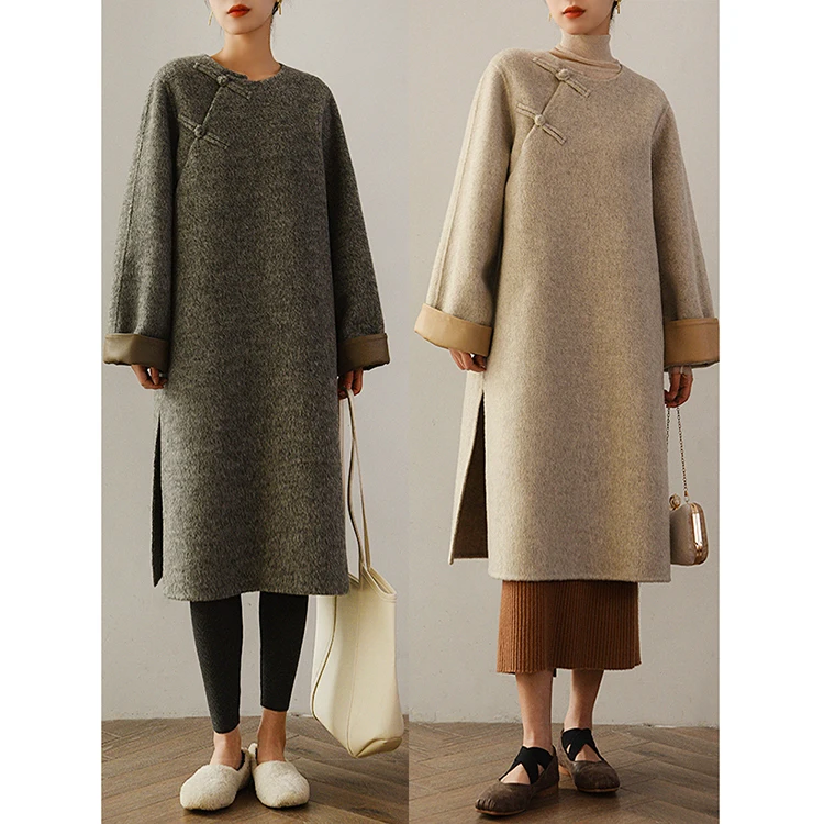 New Style Country Style Coiled Buckle Wool Alpaca Tweed Jacket Female Winter Coat
