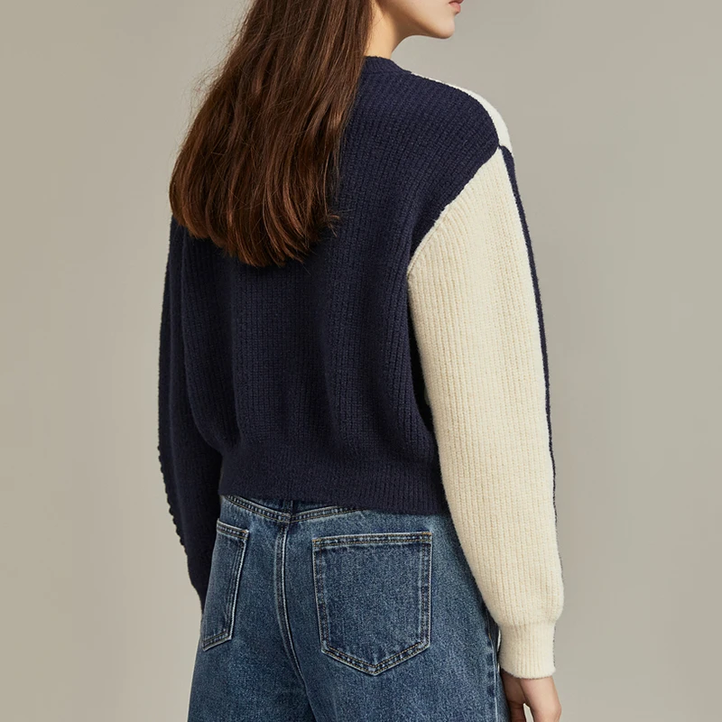 Mixed Colors Winter Loose Knitwear Women Handmade Wool Knitted Sweaters