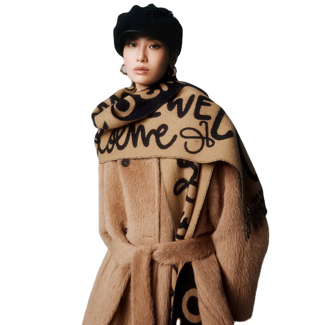 Luxury Italian Imported Sully Alpaca Wool Standing Collar Mid-length Coat