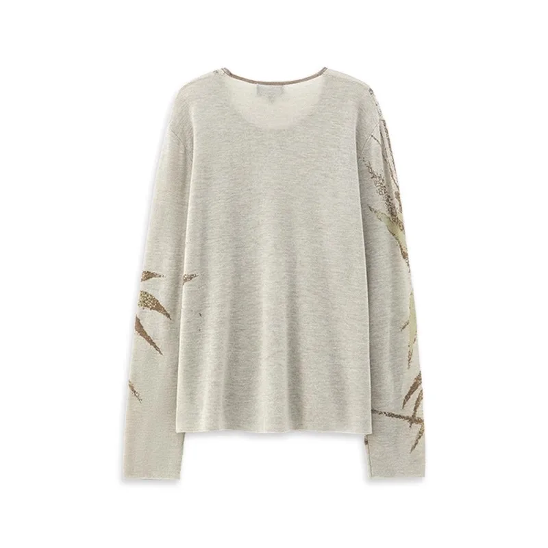 New Design O Neck Jacquard Knitted Pullover Women Long Sleeve Cashmere Wool Knitwear