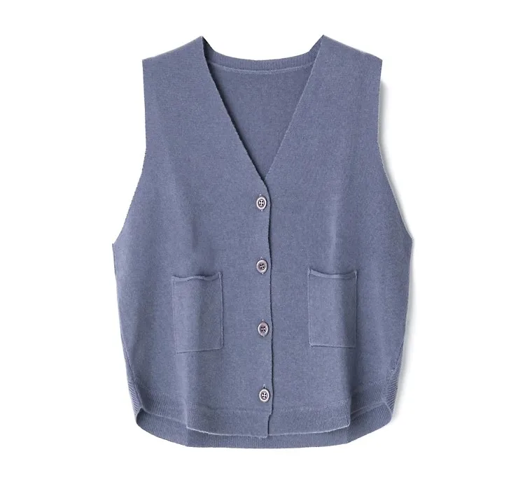 Single Breasted Sleeveless Cardigan Waistcoat 100% Cashmere Knitted Sweater Vest for Women