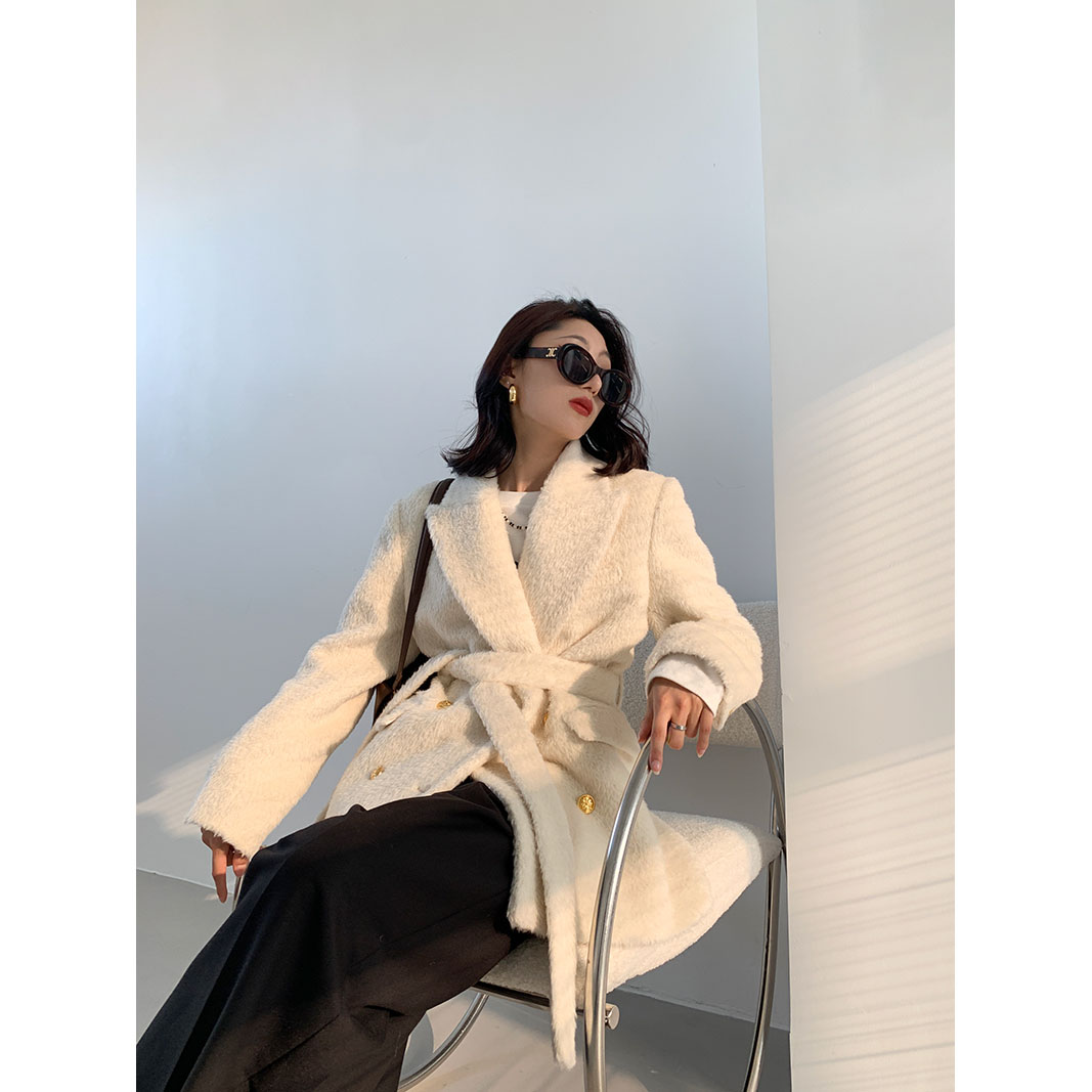 High Luxury Sully Alpaca Straight Shoulder Double-sided Cashmere Coat Tweed Jacket Women Winter 22 New