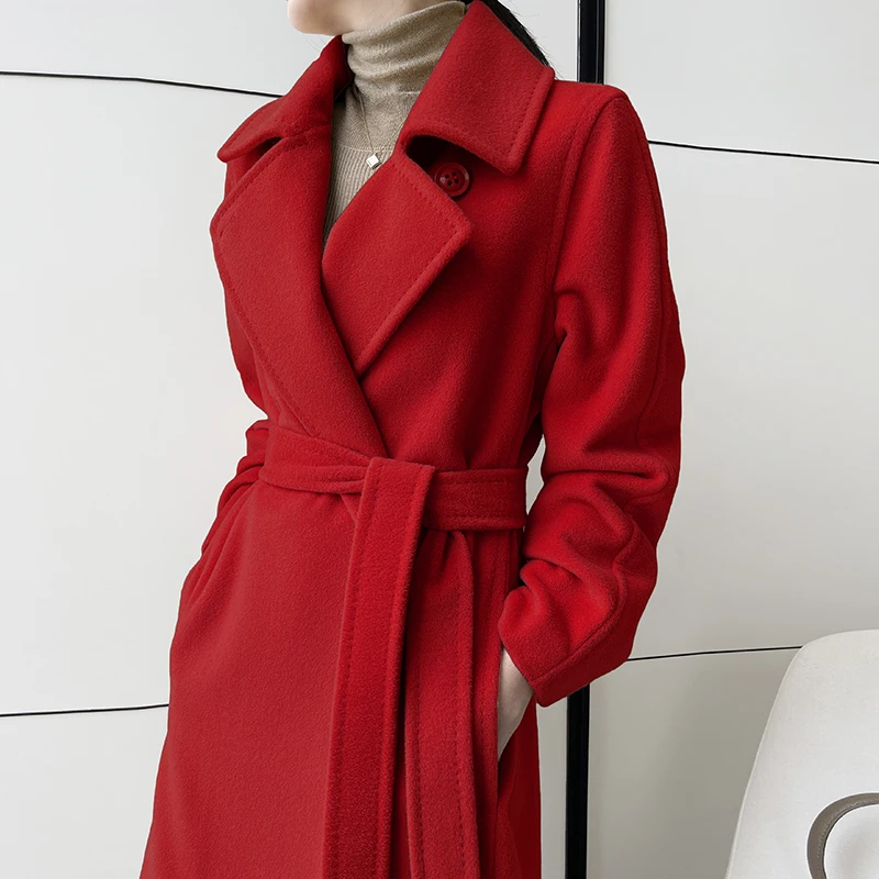 Made in High-end High Quality Vicuna Alpaca Upset to Keep Warm  Double-breasted Lace-up Long Sleeve  Cashmere Coat