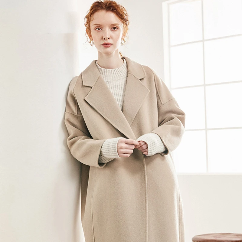 High-end Women’s Wool Coats Handmade Coats Regular Sleeve Women’s Wool and Blend Coats Hand Sewn Concealed