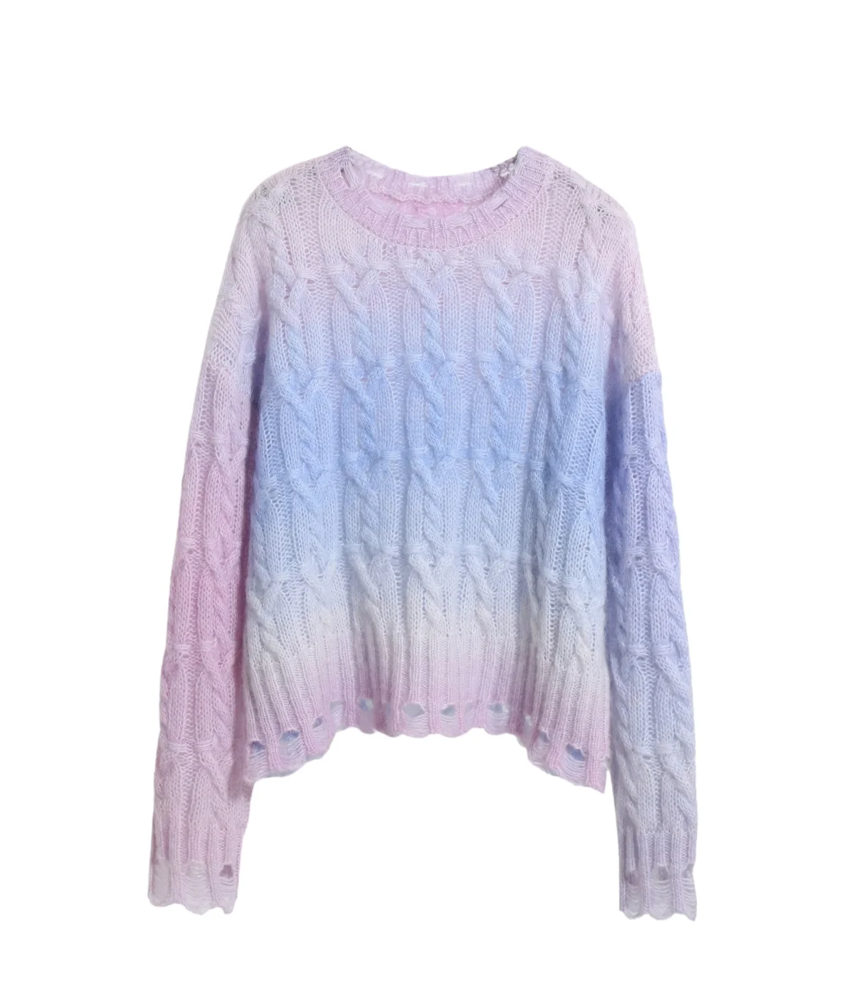 Plus Size Gradient Mohair Pullover Knitted Wool Sweater for Women