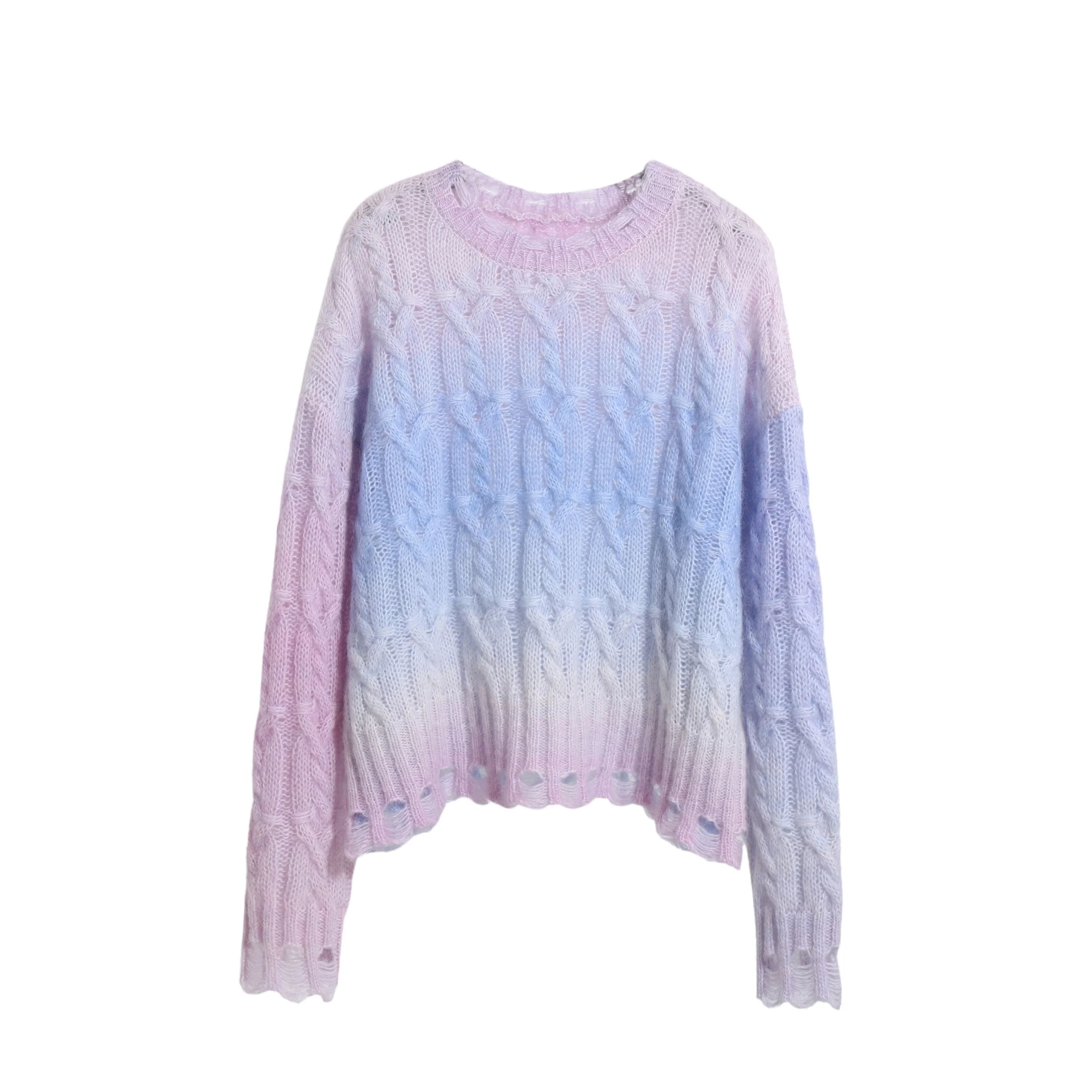 Plus Size Gradient Mohair Pullover Knitted Wool Sweater for Women