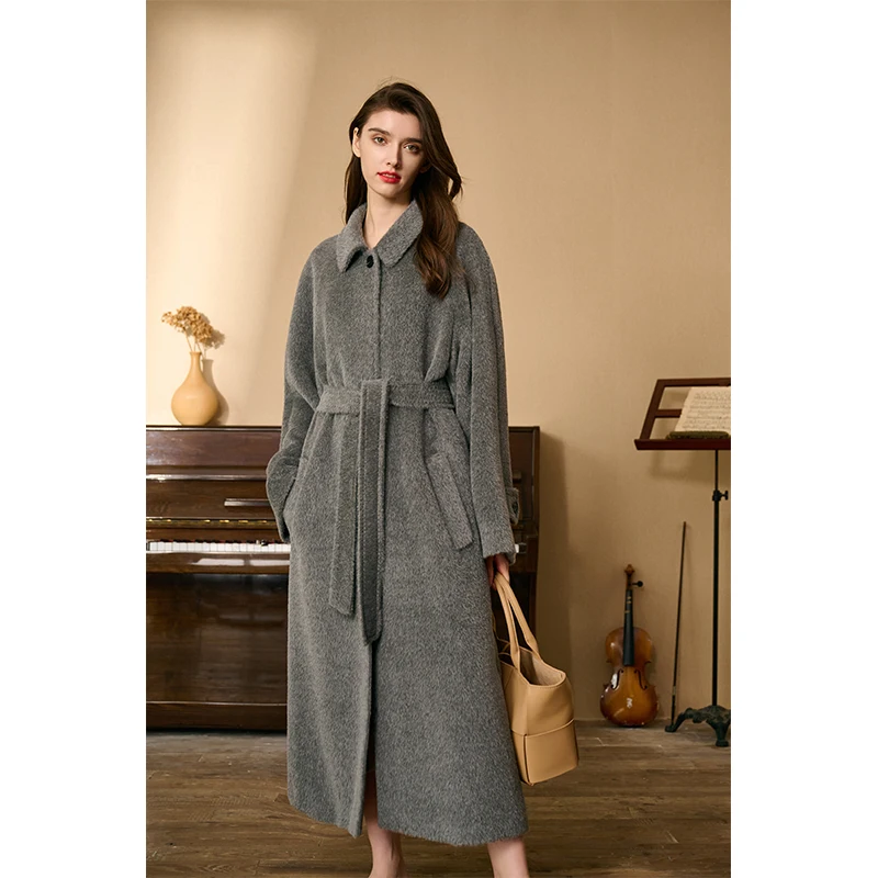 High-end Hepburn Wind White Albaca Double-sided Alpaca Velvet Coat Women in the Long Paragraph Tweed Jacket Winter