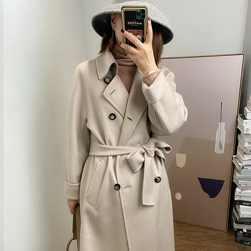 2025 the New Winter Women’s Wool Blends Handmade  Ladies Wool Coats Europe Fashion Commuting Lace-up