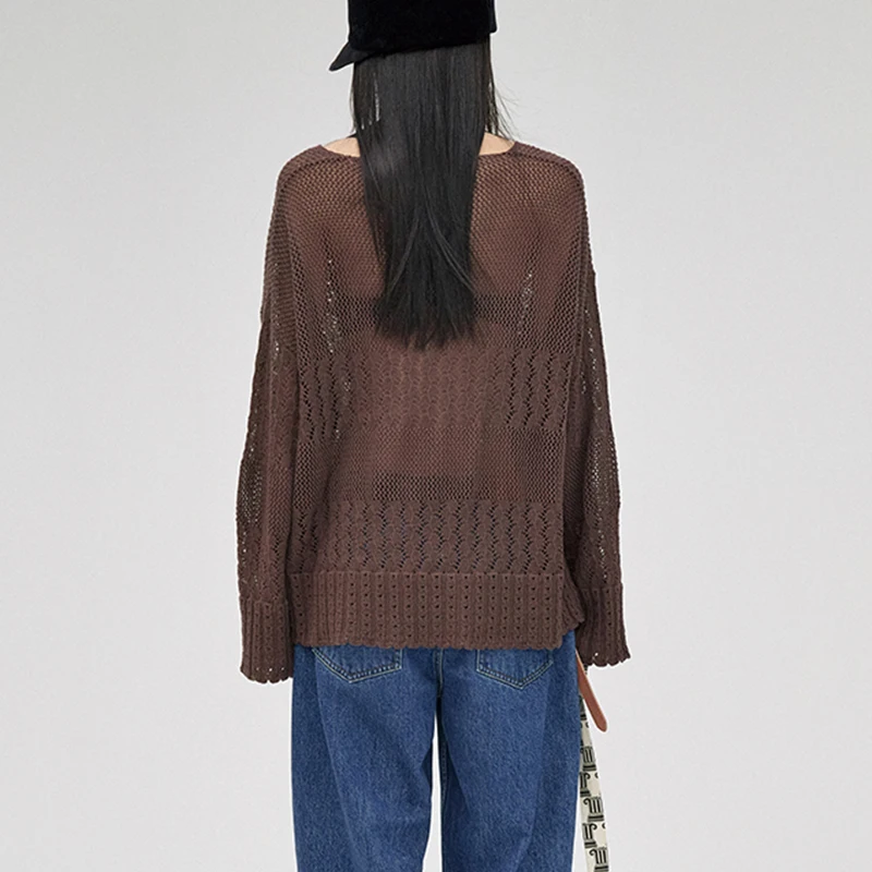 Long Sleeve Women Pullover Hollow Out Embroidery Knitted Wool Sweaters