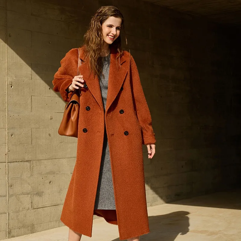Black Double-sided Suli Alpaca Wool Coat Female Medium-length Winter High-end Hepburn Wind Thickened Tweed Jacket