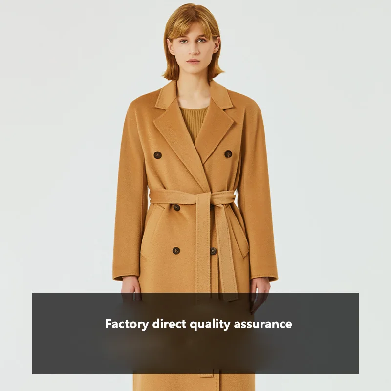 New Design Women’s Trench Coats Cashmere Ladies Coat Medium Length Double-faced Cashmere Suede Coat Over