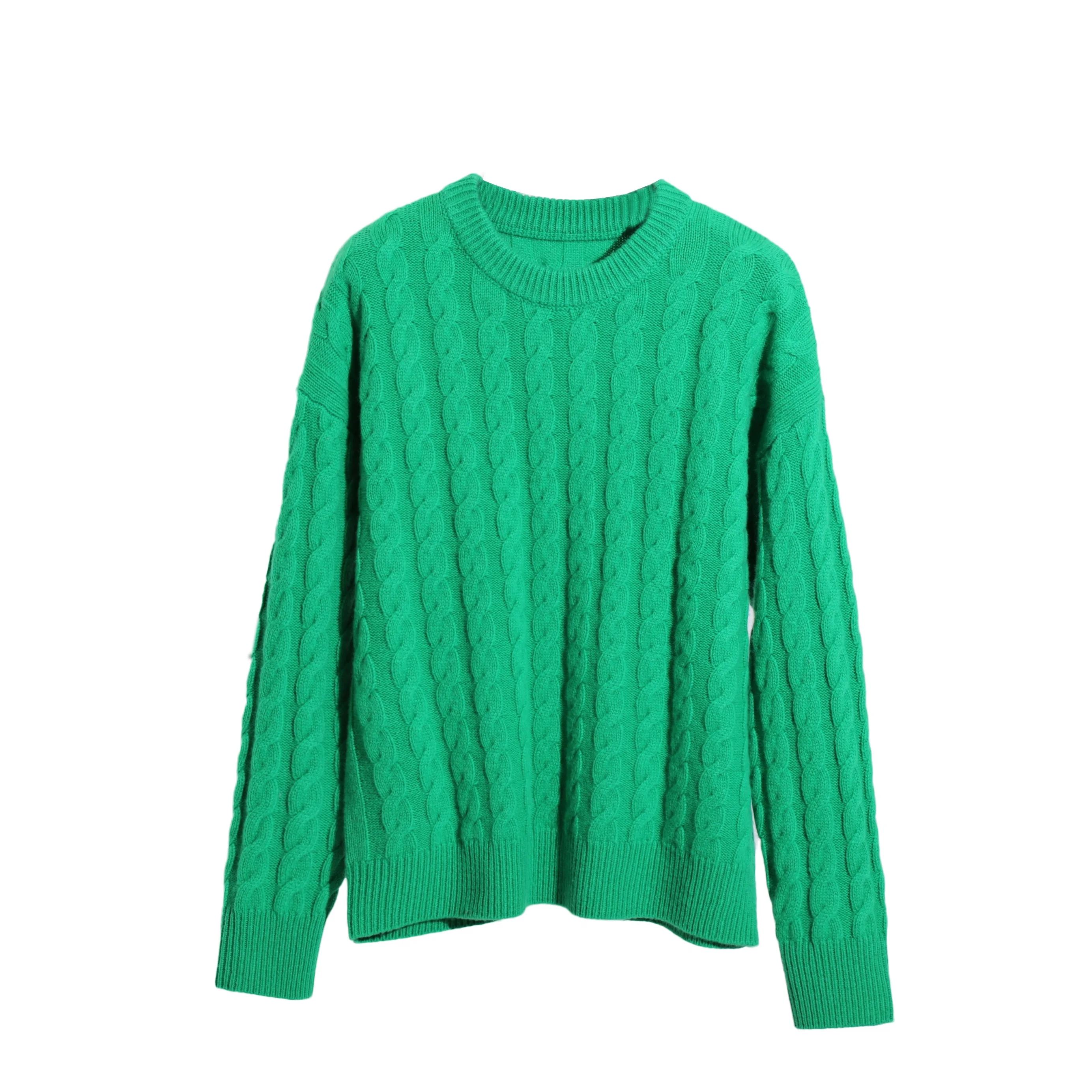 Long Sleeve O Neck Cashmere Pullover Winter Spring Women 100% Wool Knitted Sweater
