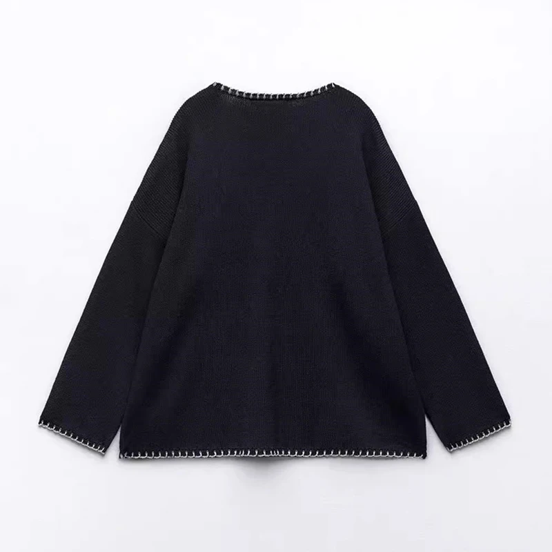 Long Sleeve Knitwear Women Pullover Crop Knitted Sweater With Stitched Pockets
