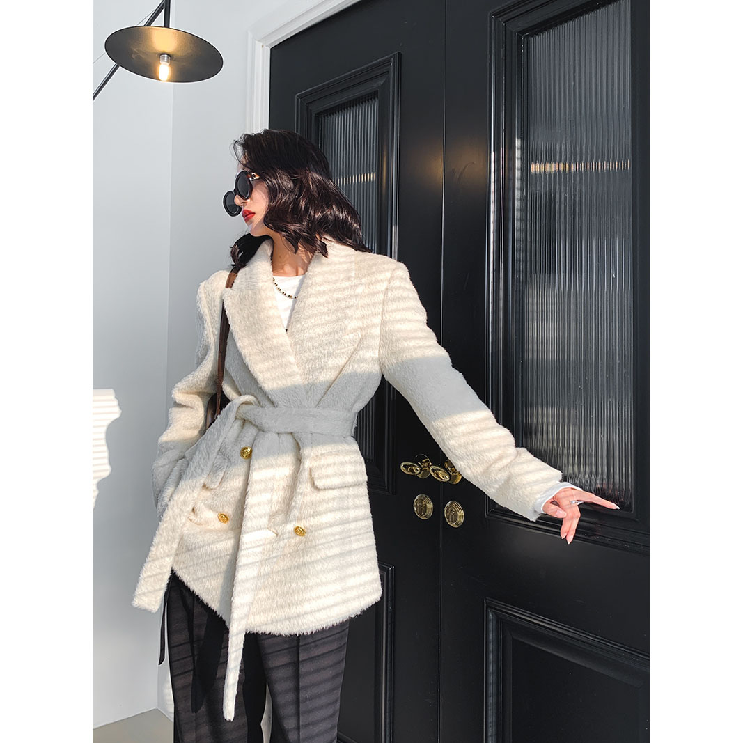 High Luxury Sully Alpaca Straight Shoulder Double-sided Cashmere Coat Tweed Jacket Women Winter 22 New