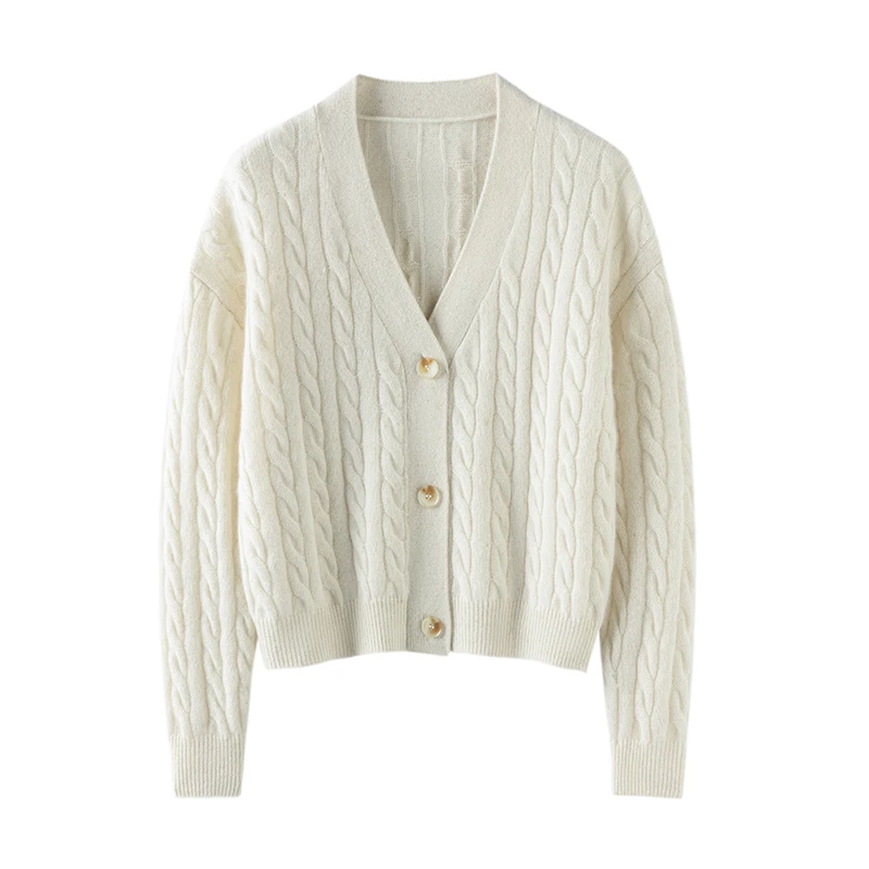 Luxury V Neck Single Breasted Knitwear 100% Goat Cashmere Knitted Cardigan for Women