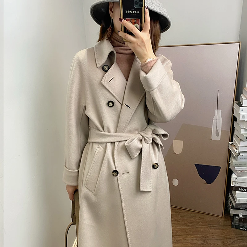 2025 the New Winter Women’s Wool Blends Handmade  Ladies Wool Coats Europe Fashion Commuting Lace-up