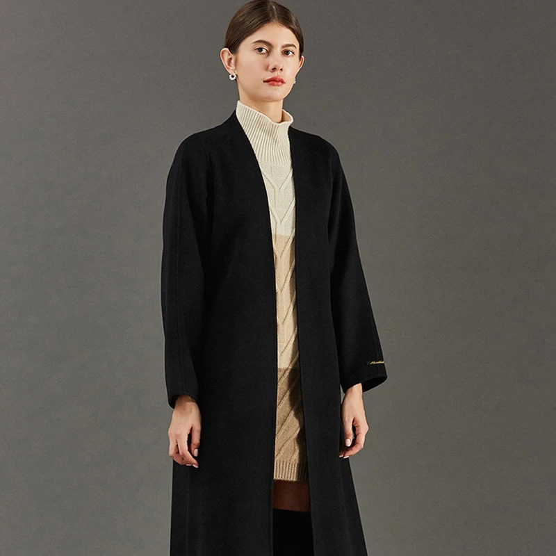 Europe and America Fashion Commuting Lace-upLong Winter  Wool Ladies Coat High-end Quality Goods Hot Sale Handmade
