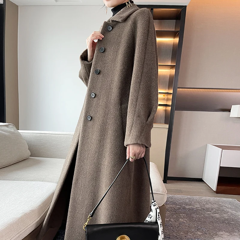 Senior Women’s High Quality Soft Alpaca Thickened Loose Coat Long Sleeve Cashmere