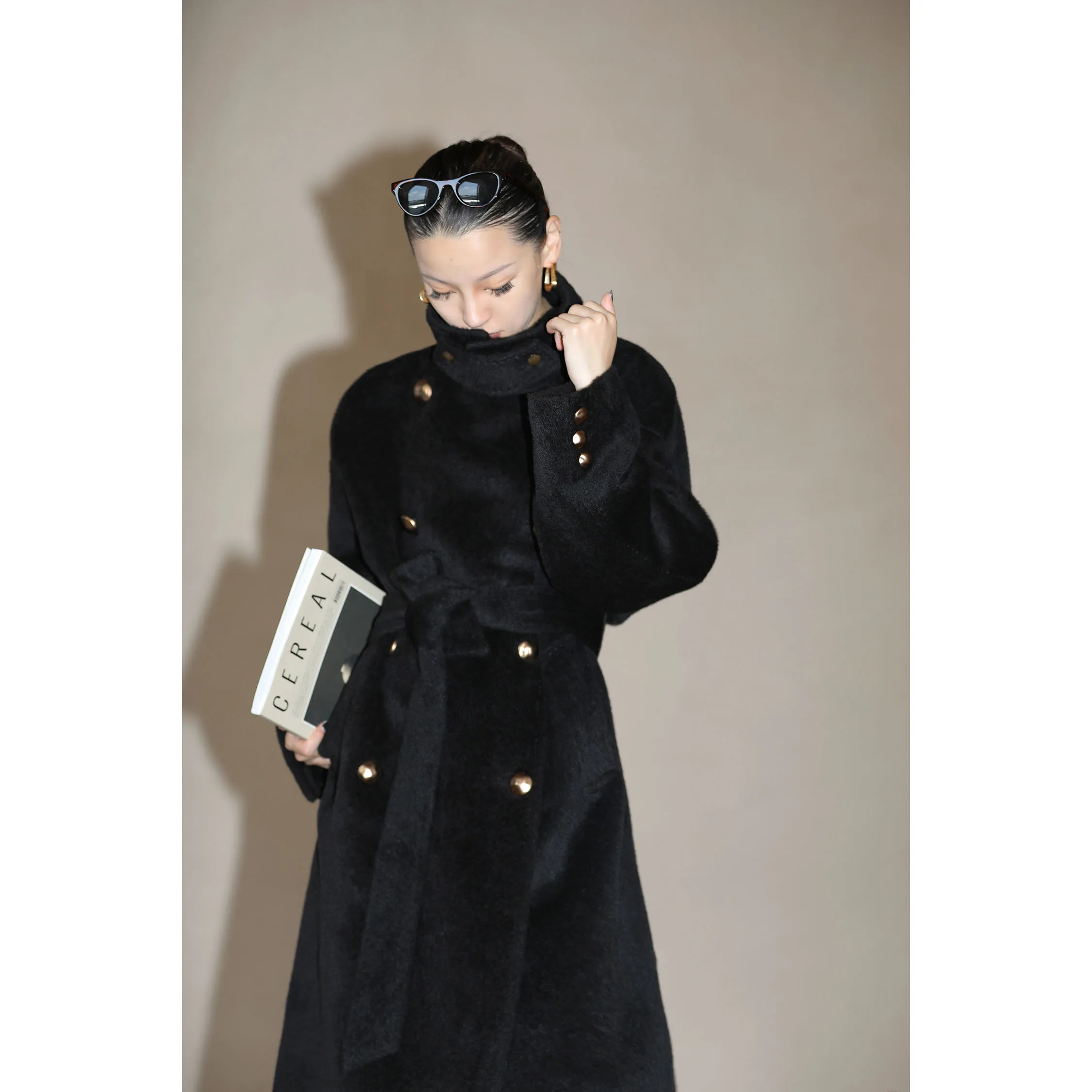Heavyweight Suli Wool Temperament High Luxury Waistband Slim Alpaca Wool Long commuter Coat Female Winter