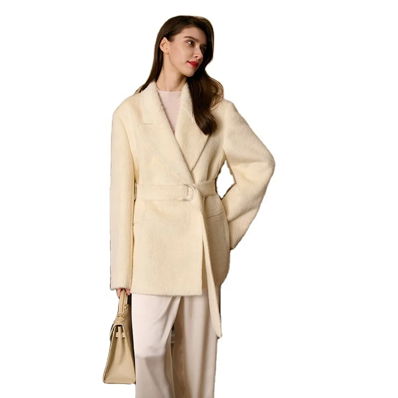 High-end Suli White Double-sided Alpaca Wool Coat Women in the Long Paragraph Small Thick Tweed Jacket Winter
