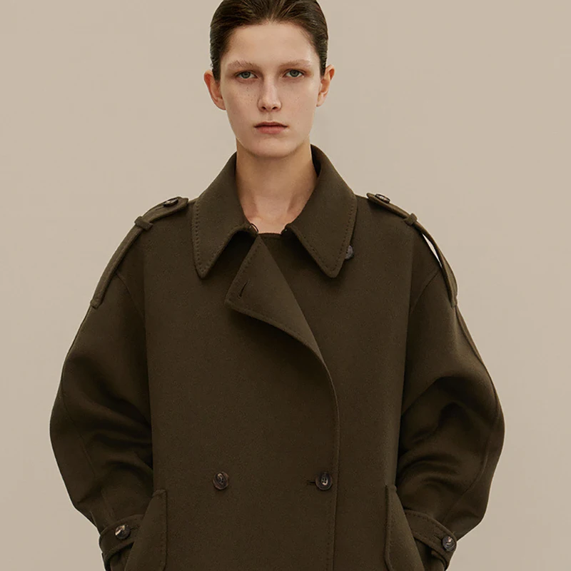 Popular Goods Women s Wear Winter High Quality New Design Stick Pocket 100% Wool Coat Elegant New Pattern Double-breasted