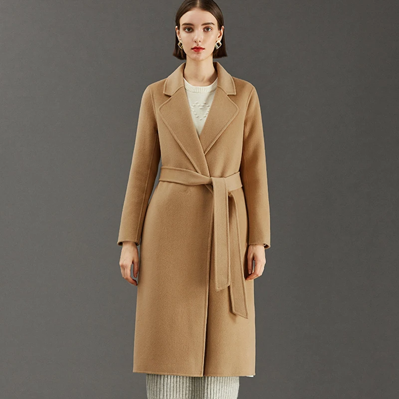 Haute Couture Winter Long Winter Soft Wool Women’s Warm Coat Small Batch Clothing Processing Lace-up Simple