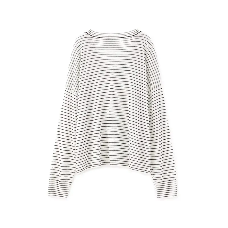 Luxury Long Sleeve Knitted Pullover Summer V Neck Stripped 100% Wool Knitwear for Women