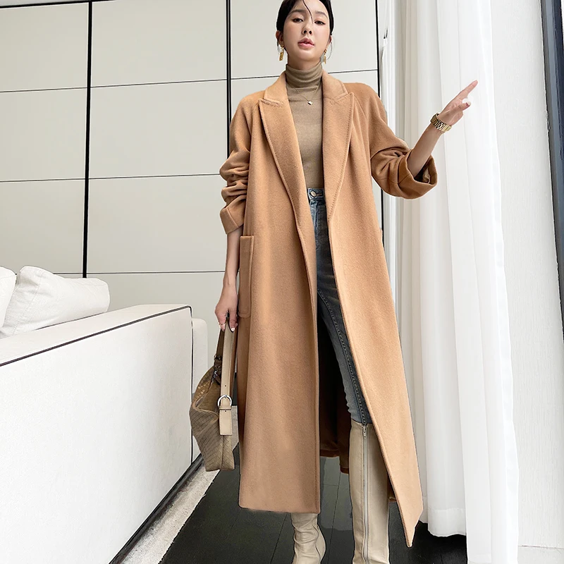 Price High-end Women s Wool Blends Tie a Belt Winter Thickening Classic Women s Wear Simplicity Cashmere Coat