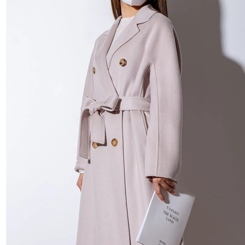 In 2025 the New Women Long Designer Cashmere Coats  Double-breasted Winter Peru Fashion Elegant Frenulum Water Ripple Handmade